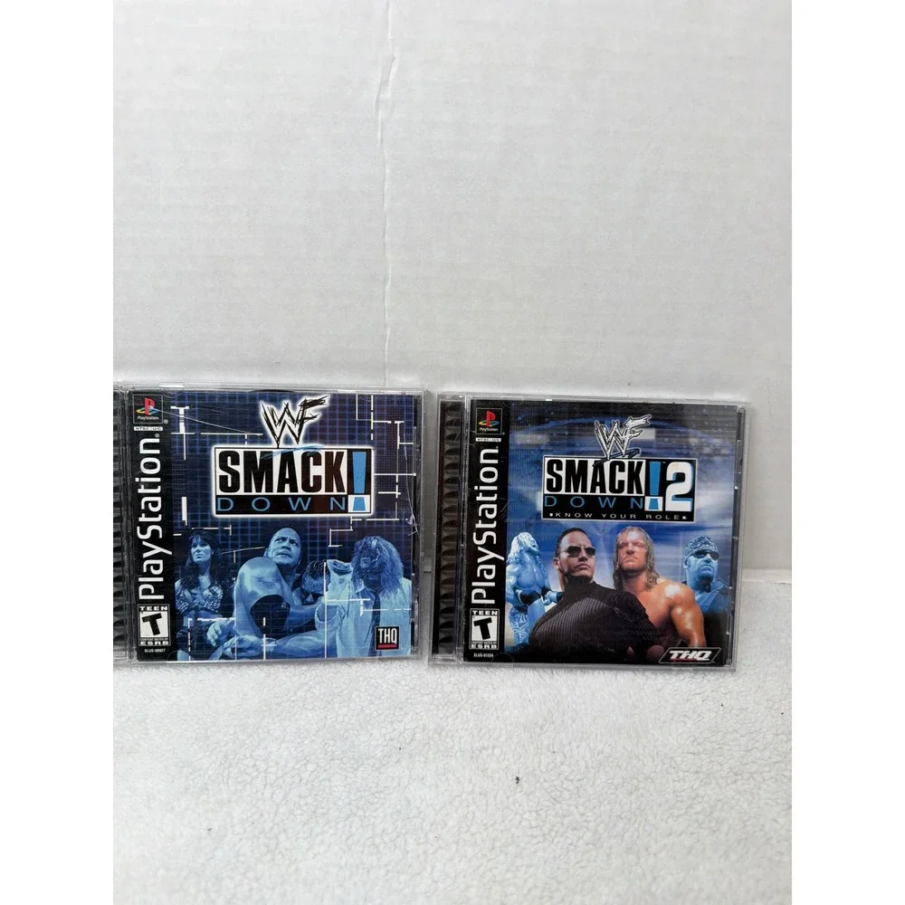 WWF Smackdown 1 & 2 Know Your Role PS1 Bundle Sony PlayStation Games THQ Retro